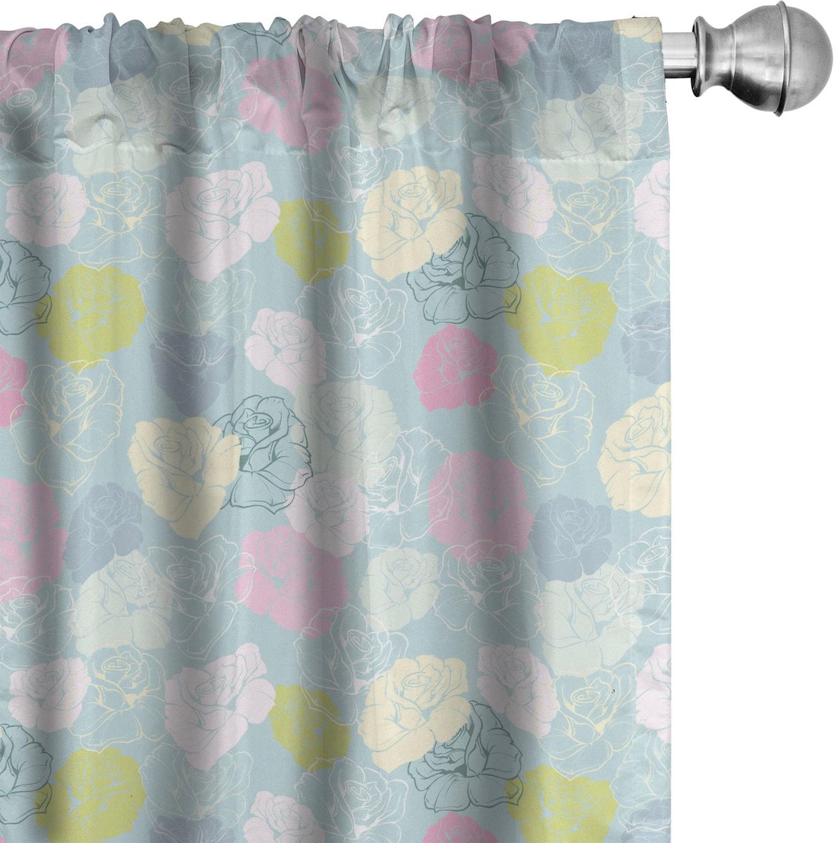 ABAKUHAUS Bloemen gordijnen – 2x75x225 cm – Lichtblauw/Multicolor Hellblauw