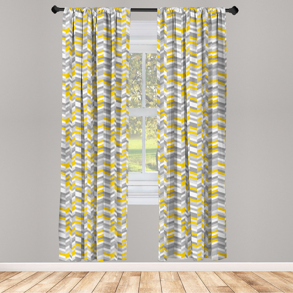 ABAKUHAUS Raamgordijnen – Home Style Zig Zag – 2-delige set 75x225 cm – Grijs Geel