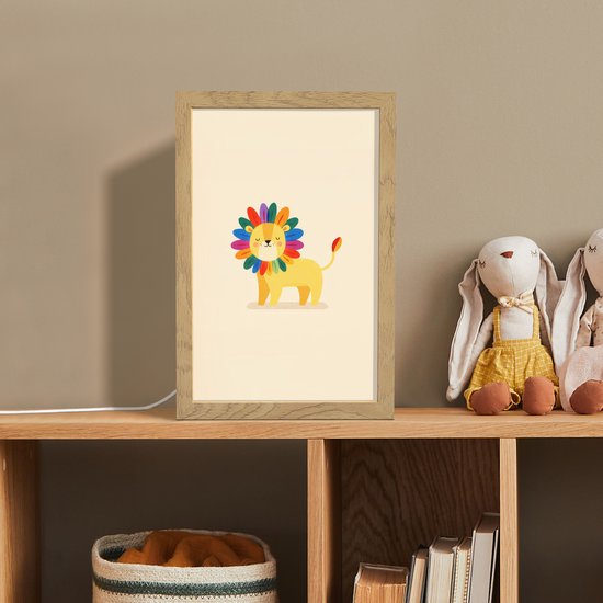 Nachtlampje 20x30 cm - Kinder lamp - Leeuw - Kleurrijke manen - Beige - Tafellamp kinderkamer - Slaapkamer lamp - Bedlamp kinderen - Kinderlampje stopcontact - Wandlamp babykamer - Nachtlampjes van Merkloos — afbeelding 3
