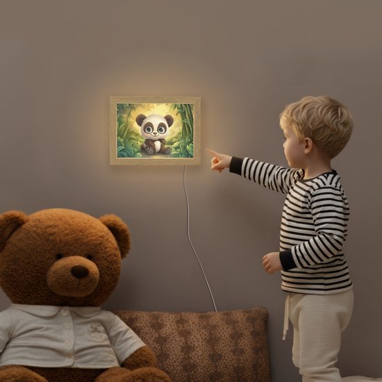 Nachtlampje 20x15 cm - Kinder lamp - Panda - Cartoon - Bamboebos - Zwart - Tafellamp kinderkamer - Slaapkamer lamp - Bedlamp kinderen - Kinderlampje stopcontact - Wandlamp babykamer - Nachtlampjes van Lumisky — afbeelding 5