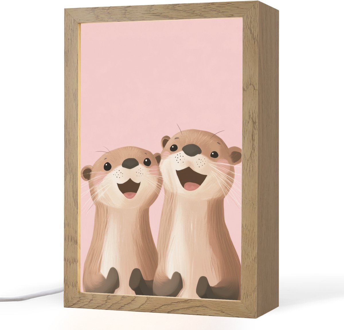 Nachtlampje 20x30 cm - Kinder lampje - Otters - Glimlach - Bruin - Tafellamp kinderkamer - Slaapkamer lamp - Bedlamp kinderen - Kinderlampje stopcontact - Wandlamp babykamer - Nachtlampjes