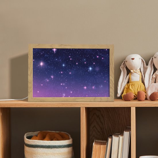Nachtlampje 30x20 cm - Kinder lampje - Hemel - Sterren - Blauw - Tafellamp kinderkamer - Slaapkamer lamp - Bedlamp kinderen - Kinderlampje stopcontact - Wandlamp babykamer - Nachtlampjes van OnlyWow — afbeelding 3