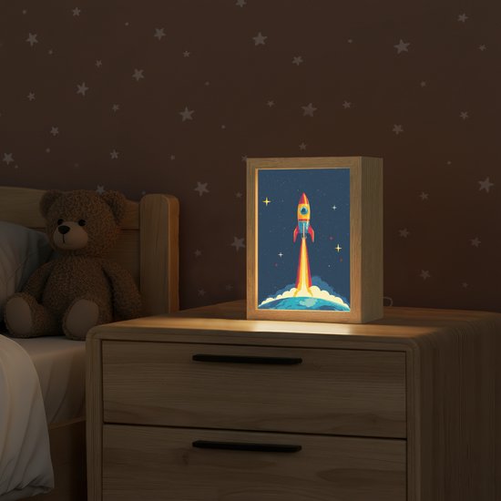 Nachtlampje 15x20 cm - Kinder lamp - Raket - Rookwolken - Ruimte - Tafellamp kinderkamer - Slaapkamer lamp - Bedlamp kinderen - Kinderlampje stopcontact - Wandlamp babykamer - Nachtlampjes van Merkloos — afbeelding 2