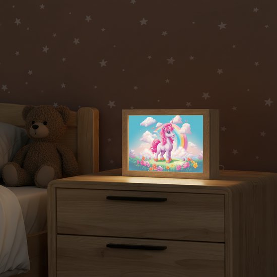 Nachtlampje 20x15 cm - Kinder lamp - Unicorn - Meisjes - Bloemen - Regenboog - Eenhoorn - Tafellamp kinderkamer - Slaapkamer lamp - Bedlamp kinderen - Kinderlampje stopcontact - Wandlamp babykamer - Nachtlampjes van Merkloos — afbeelding 2
