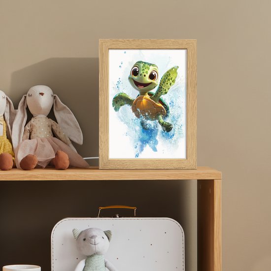 Nachtlampje 15x20 cm - Kinder lampje - Schildpad - Cartoon - Water - Groen - Tafellamp kinderkamer - Slaapkamer lamp - Bedlamp kinderen - Kinderlampje stopcontact - Wandlamp babykamer - Nachtlampjes van Merkloos — afbeelding 3