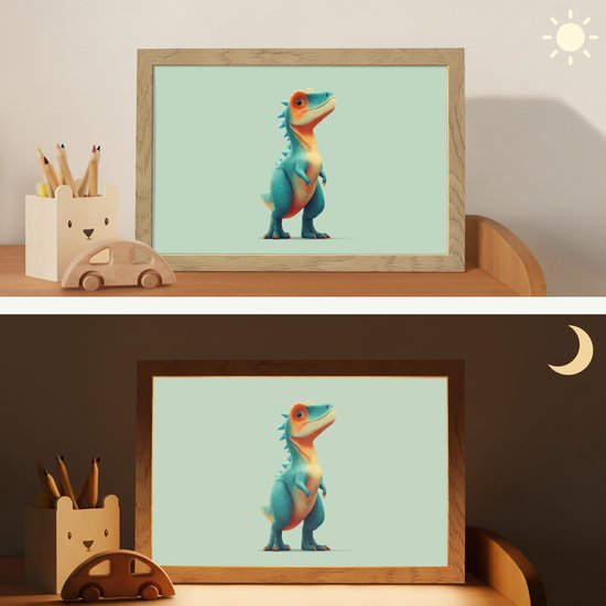 Nachtlampje 30x20 cm - Kinder lamp - Cartoon - Dino - Oranje - Stekels - Tafellamp kinderkamer - Slaapkamer lamp - Bedlamp kinderen - Kinderlampje stopcontact - Wandlamp babykamer - Nachtlampjes van Merkloos — afbeelding 4