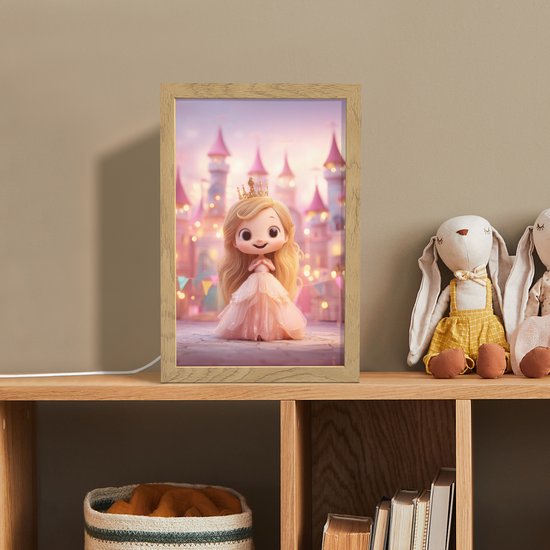 Nachtlampje 20x30 cm - Kinder lamp - Prinses - Roze - Kasteel - Tafellamp kinderkamer - Slaapkamer lamp - Bedlamp kinderen - Kinderlampje stopcontact - Wandlamp babykamer - Nachtlampjes van Merkloos — afbeelding 3