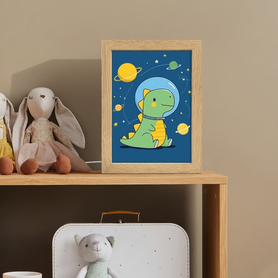Nachtlampje 15x20 cm - Kinder lamp - Dino - Ruimte - Planeten - Tafellamp kinderkamer - Slaapkamer lamp - Bedlamp kinderen - Kinderlampje stopcontact - Wandlamp babykamer - Nachtlampjes van Merkloos — afbeelding 3