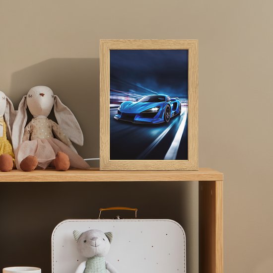 Nachtlampje 15x20 cm - Kinder lamp - Auto - Blauw - Jongens - Kind - Tafellamp kinderkamer - Slaapkamer lamp - Bedlamp kinderen - Kinderlampje stopcontact - Wandlamp babykamer - Nachtlampjes van Merkloos — afbeelding 3