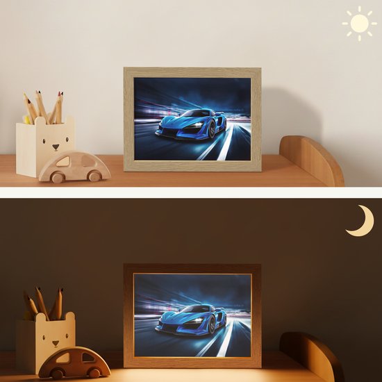 Nachtlampje 20x15 cm - Kinder lampje - Auto - Blauw - Jongens - Kind - Tafellamp kinderkamer - Slaapkamer lamp - Bedlamp kinderen - Kinderlampje stopcontact - Wandlamp babykamer - Nachtlampjes van Merkloos — afbeelding 4