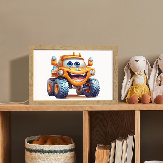 Nachtlampje 30x20 cm - Kinder lamp - Auto - Oranje - Jongen - Kind - Tafellamp kinderkamer - Slaapkamer lamp - Bedlamp kinderen - Kinderlampje stopcontact - Wandlamp babykamer - Nachtlampjes van Merkloos — afbeelding 3