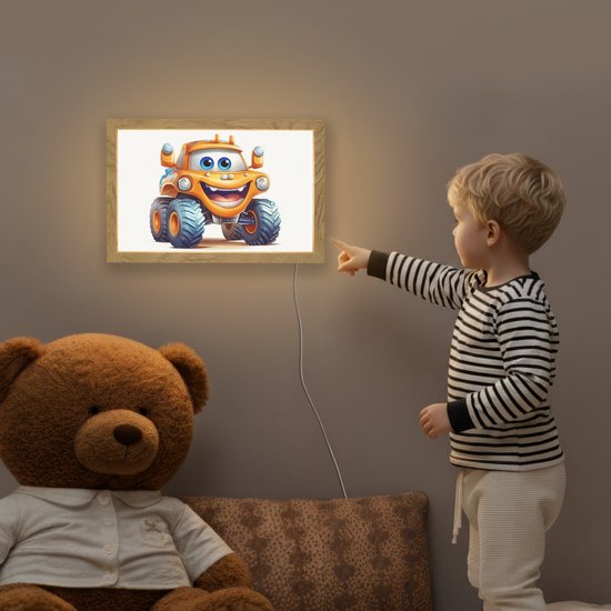 Nachtlampje 30x20 cm - Kinder lamp - Auto - Oranje - Jongen - Kind - Tafellamp kinderkamer - Slaapkamer lamp - Bedlamp kinderen - Kinderlampje stopcontact - Wandlamp babykamer - Nachtlampjes van Merkloos — afbeelding 5