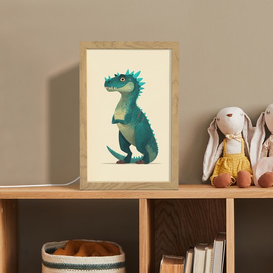 Nachtlampje 20x30 cm - Kinder lamp - Dinosaurus - Turquoise - Stekels - Tafellamp kinderkamer - Slaapkamer lamp - Bedlamp kinderen - Kinderlampje stopcontact - Wandlamp babykamer - Nachtlampjes van Happy Lights — afbeelding 3