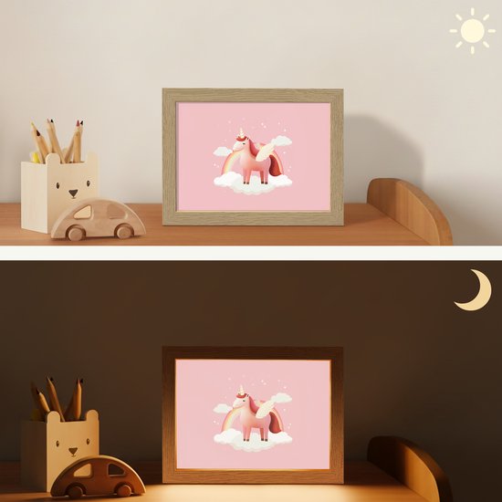 Nachtlampje 20x15 cm - Kinder lampje - Eenhoorn - Vleugels - Roze - Regenboog - Tafellamp kinderkamer - Slaapkamer lamp - Bedlamp kinderen - Kinderlampje stopcontact - Wandlamp babykamer - Nachtlampjes van Merkloos — afbeelding 4