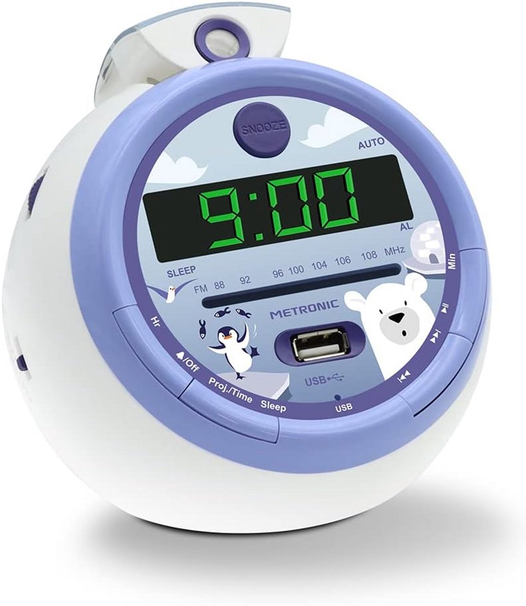 Wekkerradio met USB-oplader en Dubbel Alarm - Projectieklok - Paarse LED