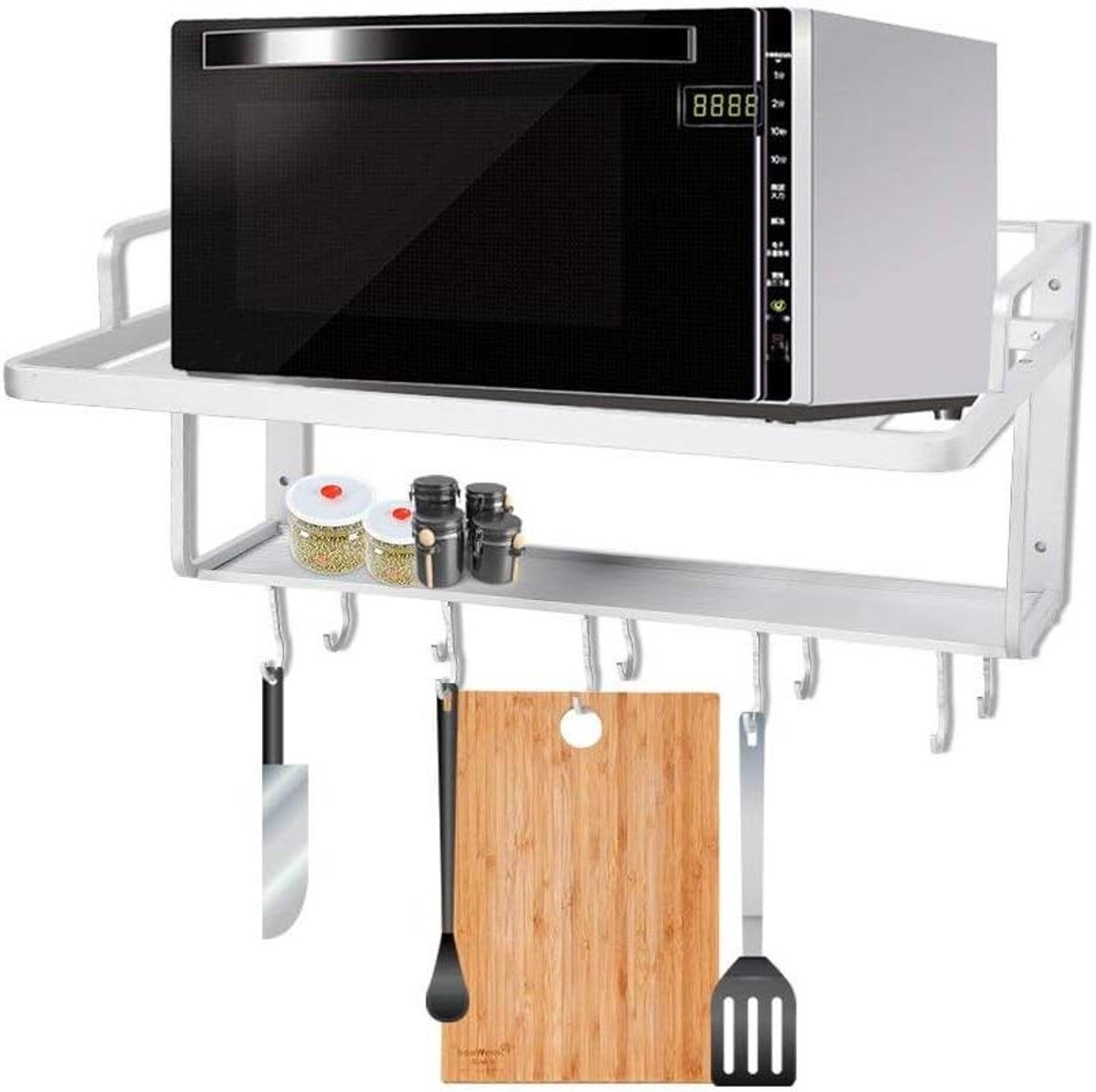 Wandgemonteerd magnetronrek met haak voor de keuken, 2-laags ovenrek, 55 x 38.5 x 25 cm