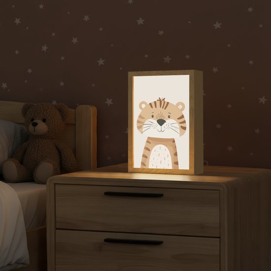Nachtlampje 20x30 cm - Kinder lamp - Tijger - Wilde dieren - Pastel - Tafellamp kinderkamer - Slaapkamer lamp - Bedlamp kinderen - Kinderlampje stopcontact - Wandlamp babykamer - Nachtlampjes van Merkloos — afbeelding 2