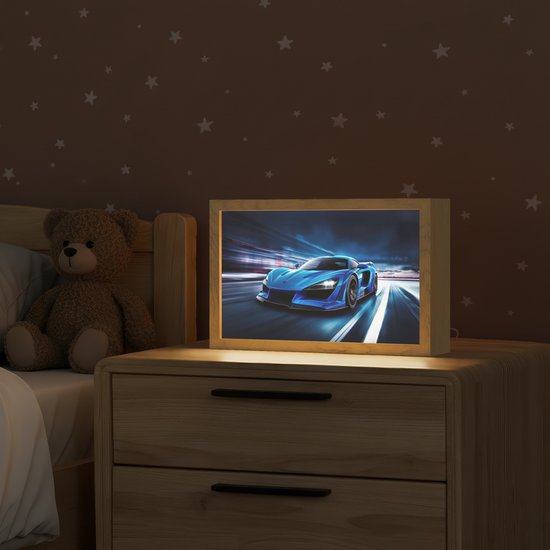 Nachtlampje 30x20 cm - Kinder lamp - Auto - Blauw - Jongens - Kind - Tafellamp kinderkamer - Slaapkamer lamp - Bedlamp kinderen - Kinderlampje stopcontact - Wandlamp babykamer - Nachtlampjes van Merkloos — afbeelding 2