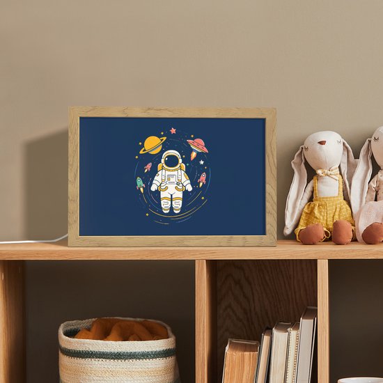 Nachtlampje 30x20 cm - Kinder lamp - Astronaut - Planeten - Raket - Tafellamp kinderkamer - Slaapkamer lamp - Bedlamp kinderen - Kinderlampje stopcontact - Wandlamp babykamer - Nachtlampjes van Merkloos — afbeelding 3