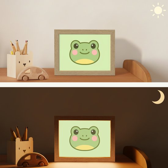 Nachtlampje 20x15 cm - Kinder lampje - Kikker - Groen - Vriendelijkheid - Tafellamp kinderkamer - Slaapkamer lamp - Bedlamp kinderen - Kinderlampje stopcontact - Wandlamp babykamer - Nachtlampjes van OnlyWow — afbeelding 4