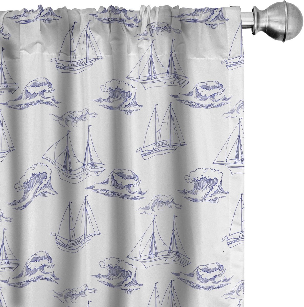 ABAKUHAUS Marine gordijnen – 2x75x225 cm – microvezel, indigo/wit