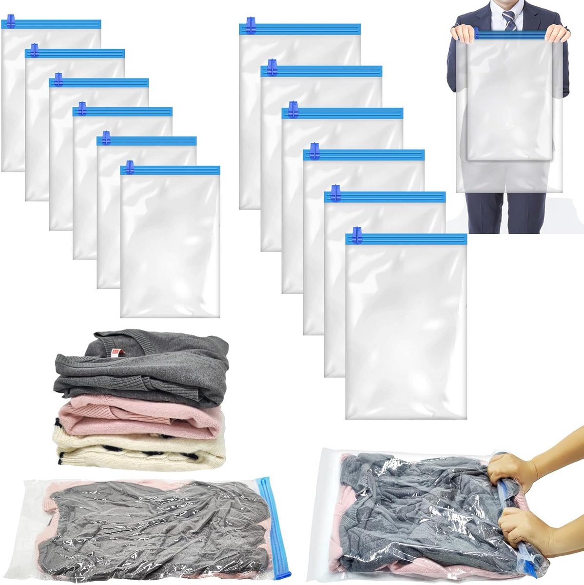 12x Vacuümzakken voor Kleding en Reis - Herbruikbare Compressiezakken voor Koffer