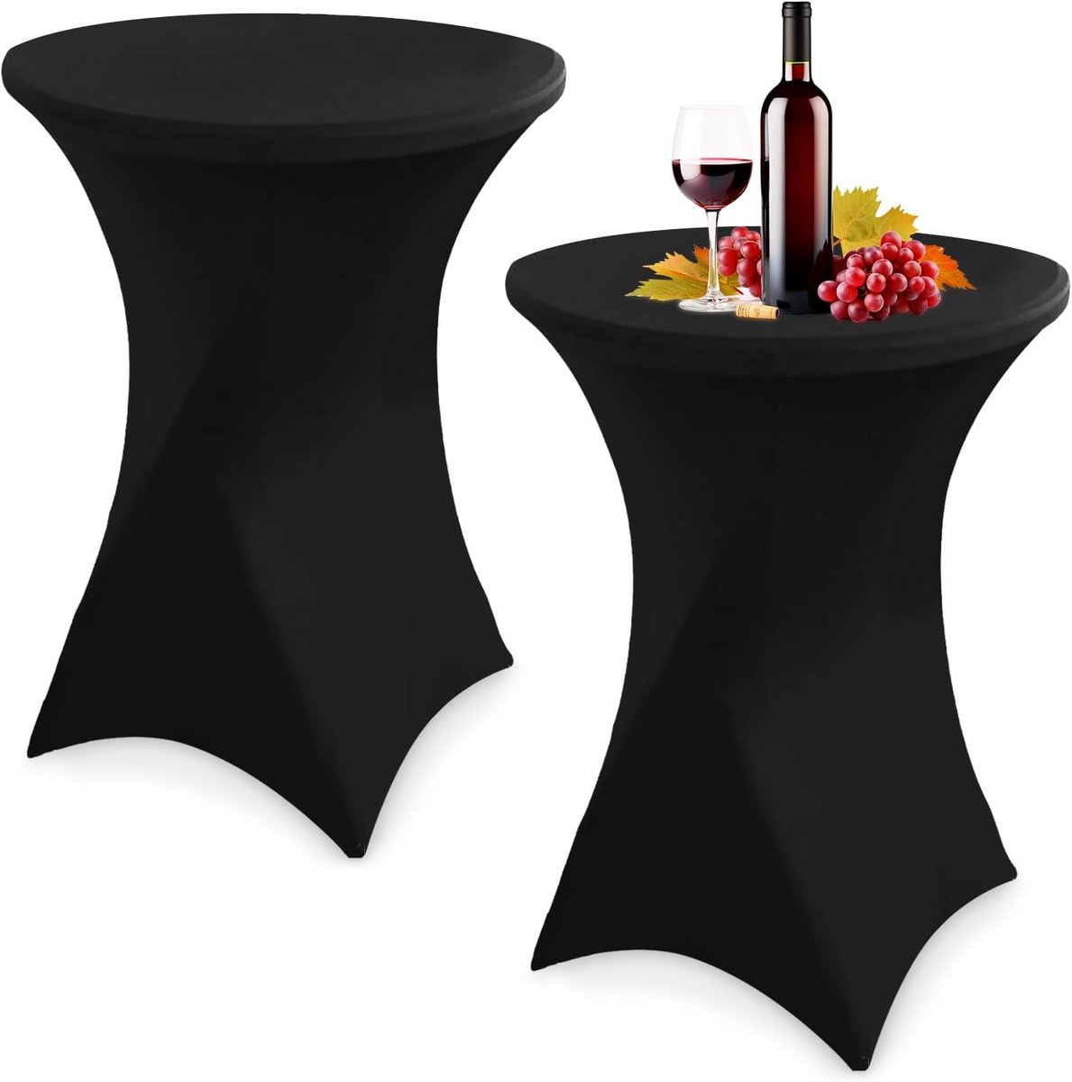Set van 2 Elastische Tafelhoezen Rechthoekig 80x110 cm - Stretchy Tafelkleed voor Cocktaill- of Staantafels - Kreukvrij Zwart