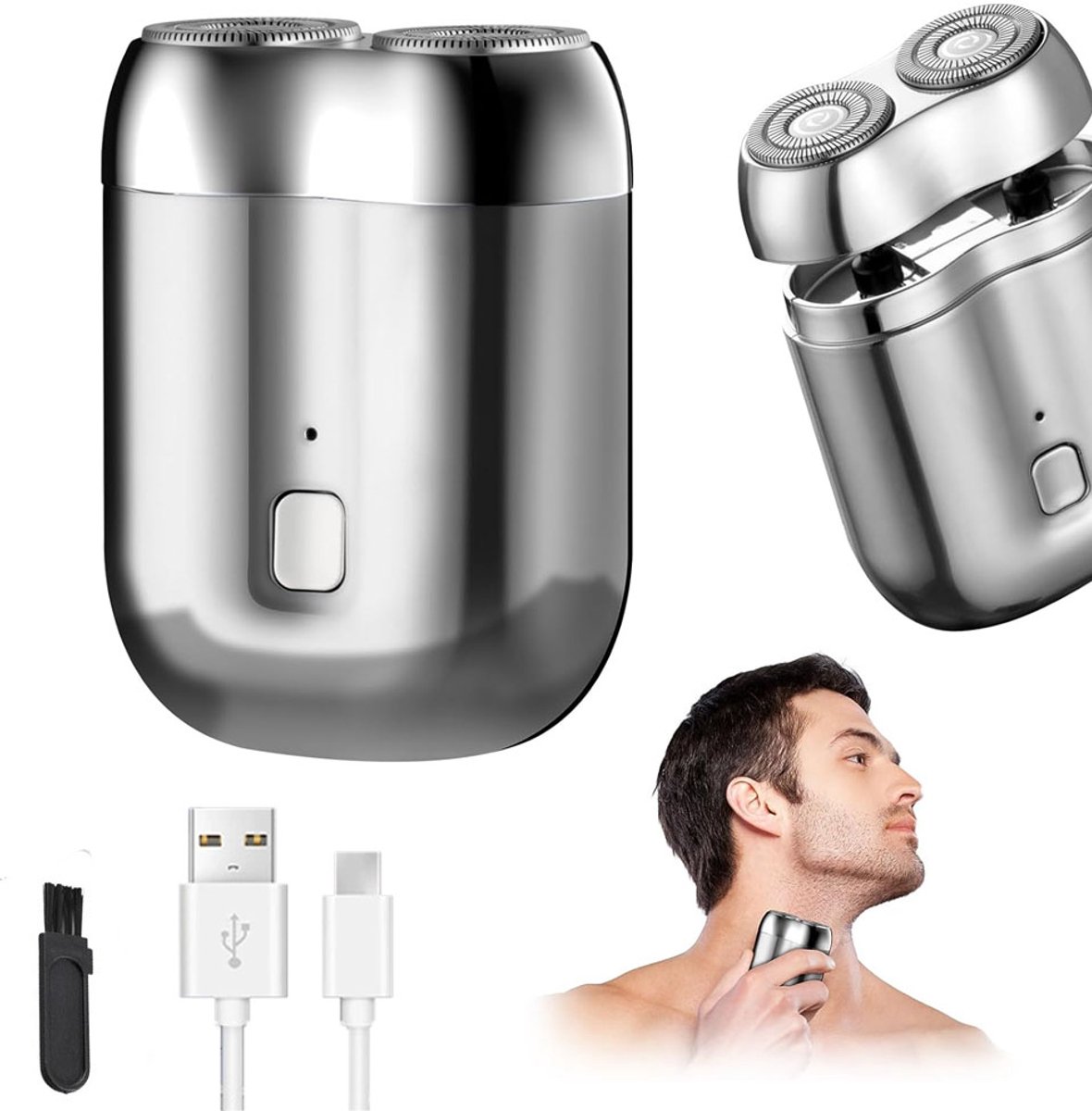 Scheerapparaat - Nieuw mini elektrisch scheerapparaat - Draagbaar magnetisch elektrisch scheerapparaat voor mannen - Dubbele scheerkop - USB oplaadbaar - Waterdicht - Geschikt voor nat en droog gebruik - Voor op reis en thuisgebruik