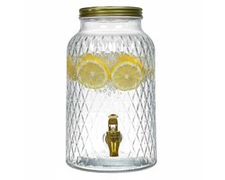 Home Deco Factory Drankdispenser met kraantje - 6 liter - glas - limonadetap - waterdispenser - 18 x 30 cm - Cocktail Lounge serie