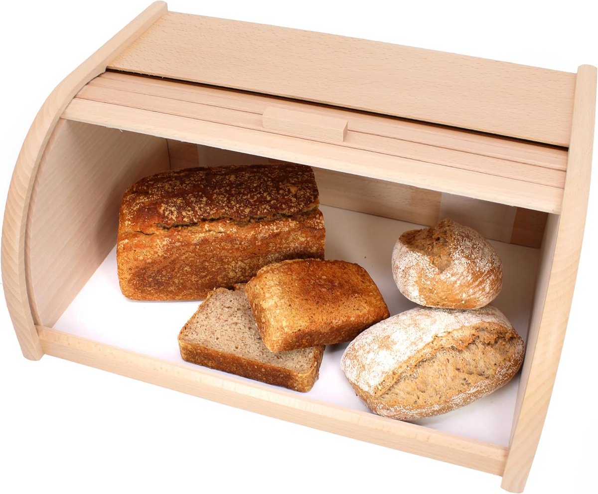 Houten broodtrommel met rolluik voor vers brood - 39 x 28 x 18 cm