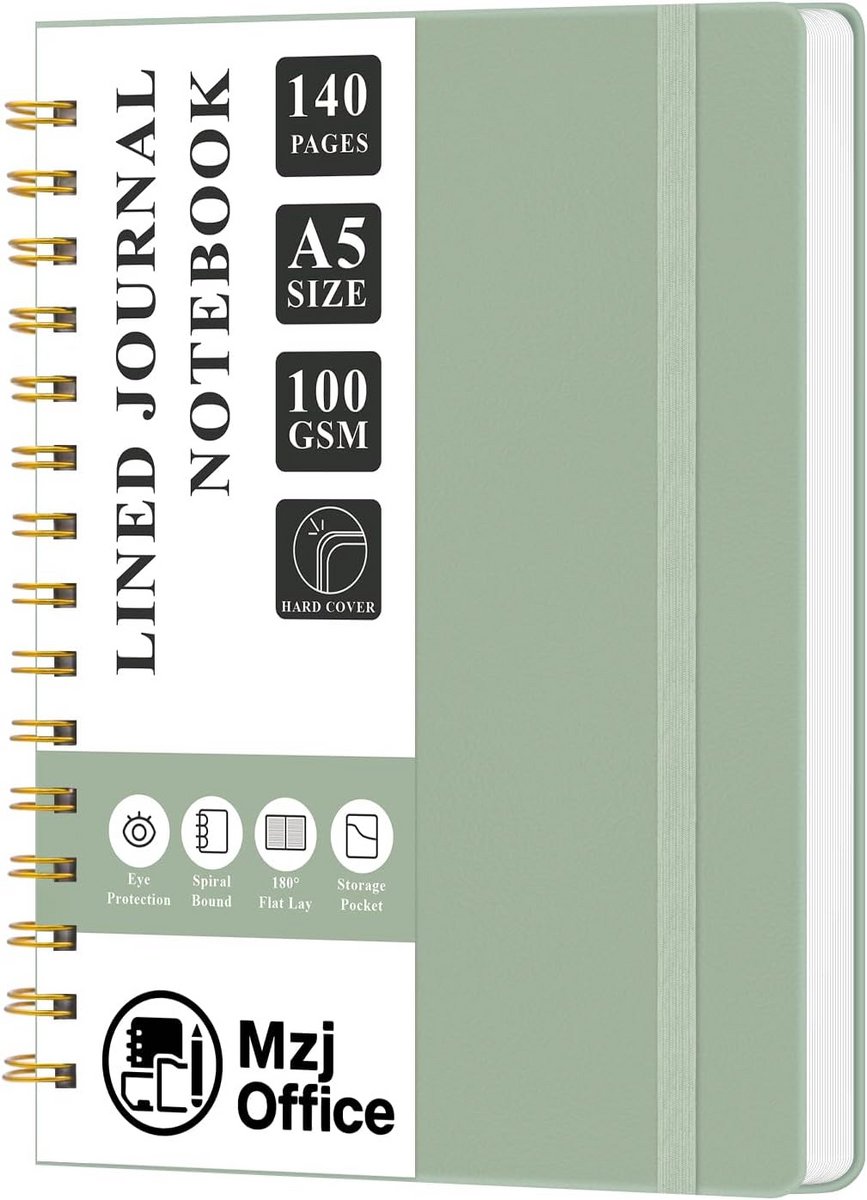 Spiraalvormig notitieboek A5 hardcover - 140 pagina's dik papier - 7mm gelinieerd