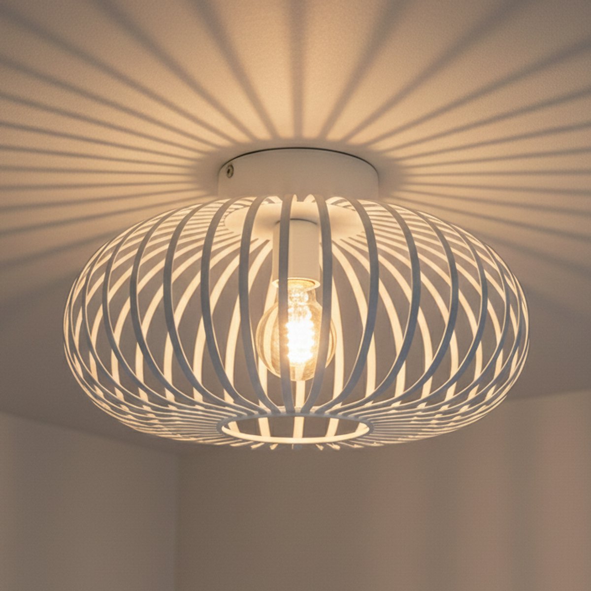 WoonWonder Luxelle Plafondlamp - ⌀ 40cm - Wit - Plafonniere E27 Lamp - Industrieel - ⌀ 40cm - Excl. Lichtbron