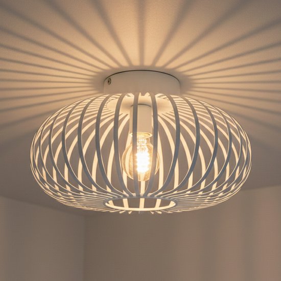 WoonWonder Luxelle Plafondlamp - ⌀ 40cm - Wit - Plafonniere E27 Lamp - Industrieel - ⌀ 40cm - Excl. Lichtbron