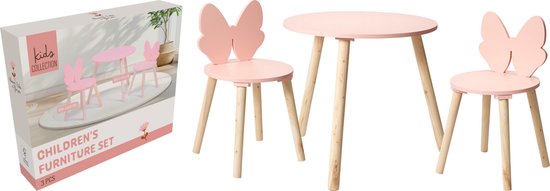Kinder Tafel en Stoeltjes Set – Hout – Roze – 3-delig – 2 Stoelen + Ronde Tafel