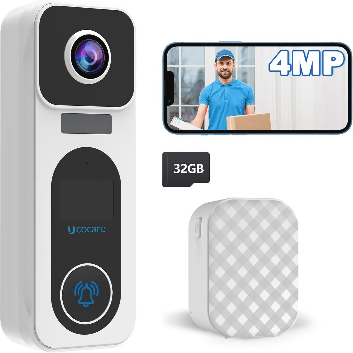 Draadloze Video Deurbel met Camera en Bewegingsdetectie - 32 GB Geheugenkaart