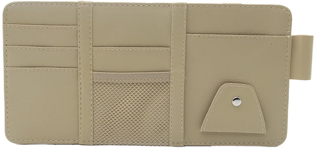 IMPERATORIS® Zonneklep Organizer Auto - Opberghoes voor Pasjes, Bril en Pennen - Bevestiging aan Zonneklep - Universeel - Beige