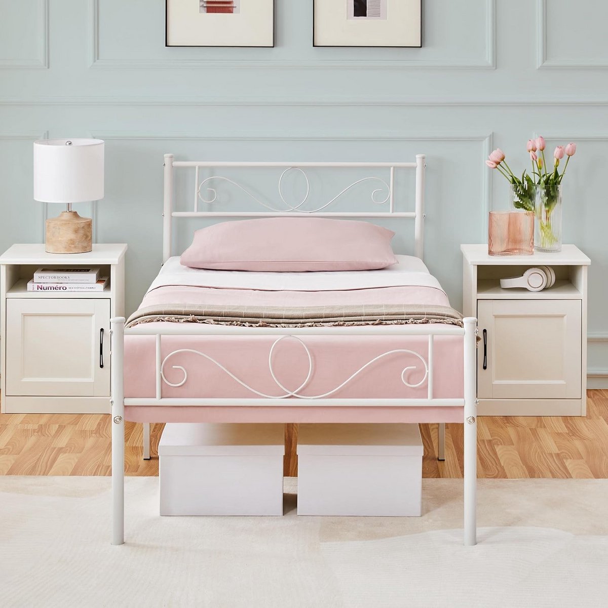 Stabiel Metalen Eenpersoonsbedframe met Lattenbodem Wit voor Slaapkamer