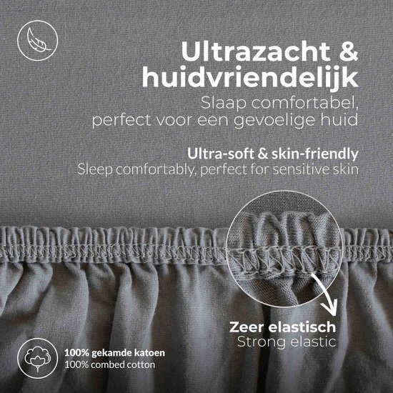 etérea Hoeslaken Extra Jersey 140x200 - 160x220 cm - Oekotex - 100% coton - jusqu'à 35 cm - Grijs