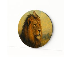 Leeuw met vogel – wandpaneel – Dibond muurcirkel – 100x100 cm