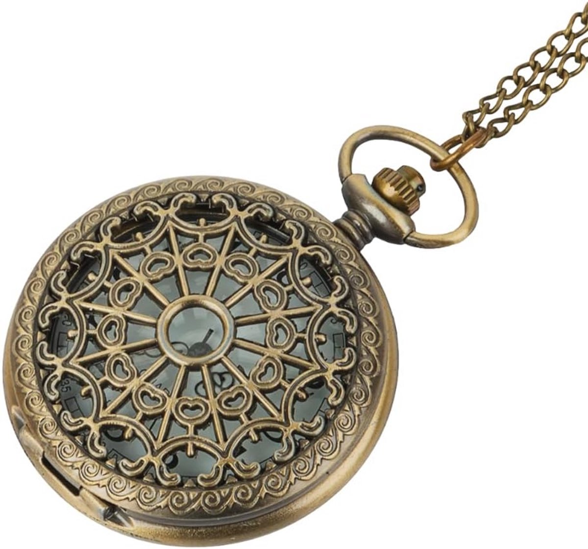 Vintage Quartz Pocket Watch with Chain - Hollow Design - Antique Style