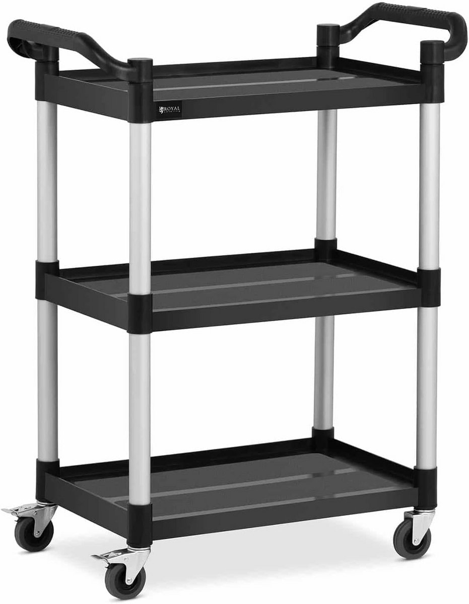 Professionele Serveerwagen - Keuken Trolley met 3 Borden - Zwart - Hoge Capaciteit