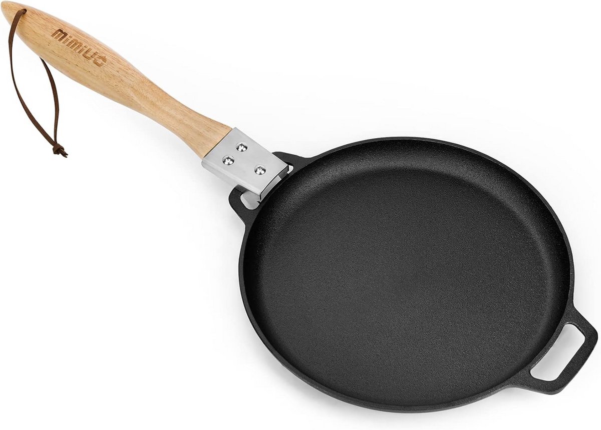 Gietijzeren Koekenpan Ø30cm met Afneembaar Houten Handvat voor Grill en Oven