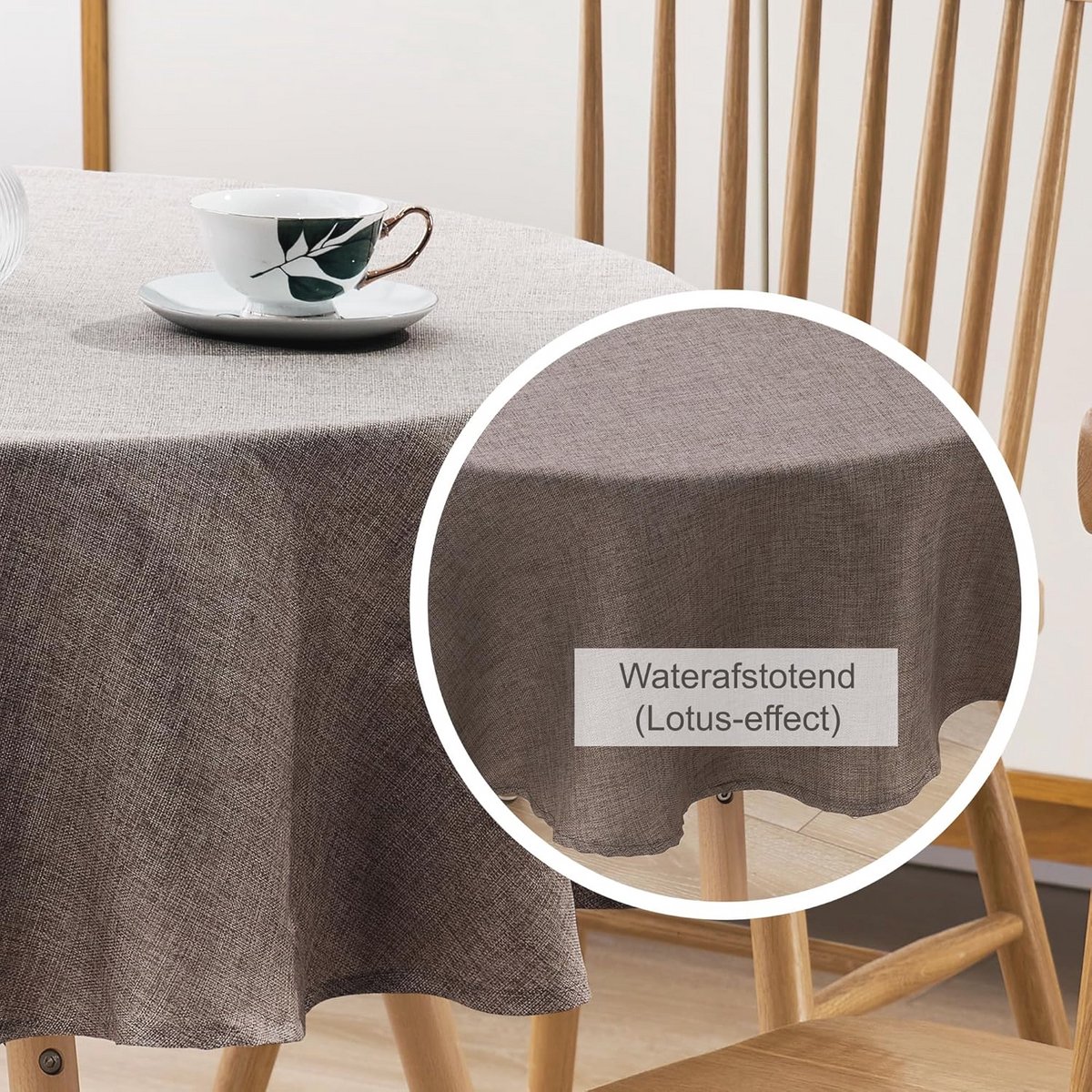 Waterdicht Tafkleed Met Linnen Look - Vlekbestendig en Wasbaar - Bruin Taupe - 160cm