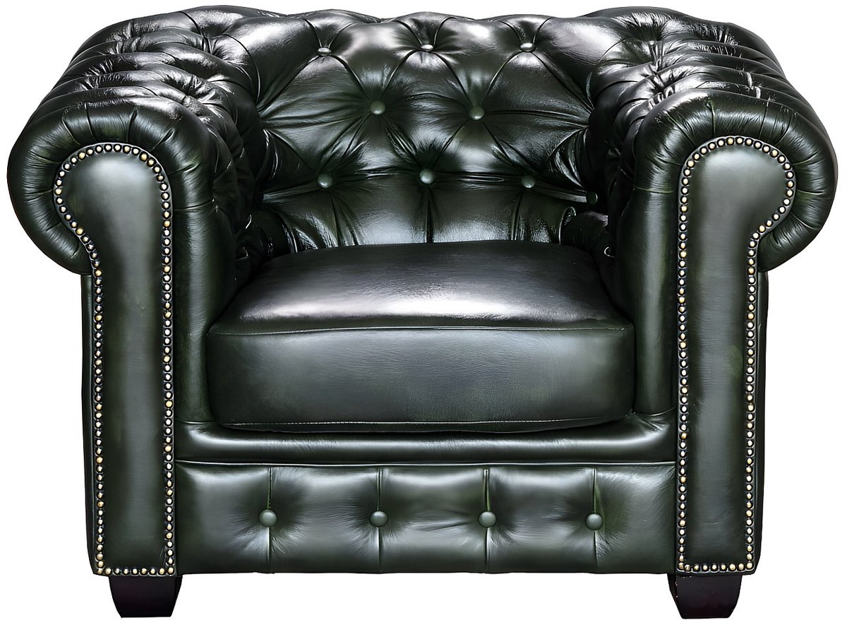 Vente-unique Fauteuil chesterfield BRENTON 100% buffelleer - empire groen Dennengroen