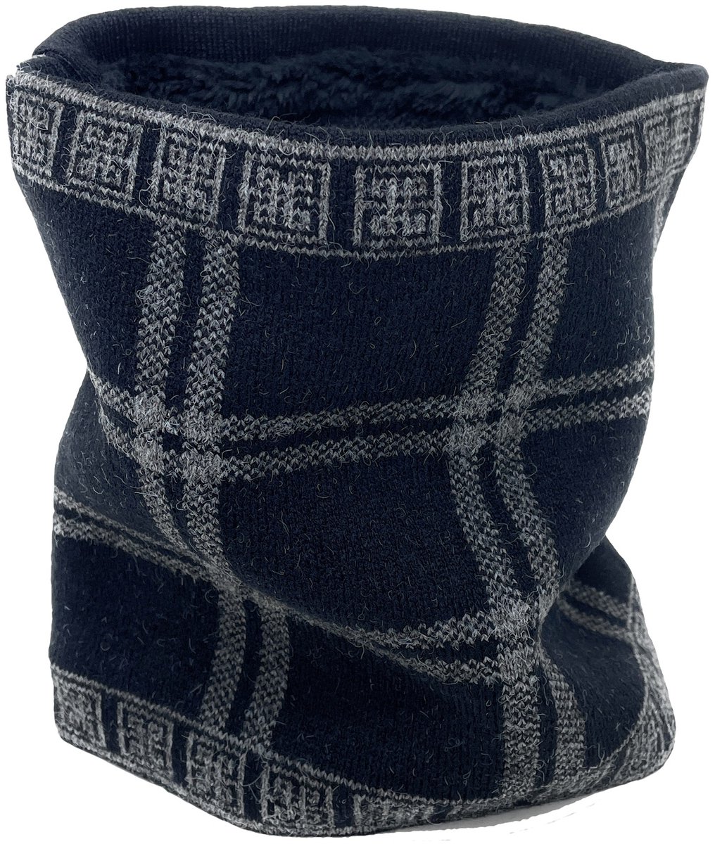 Buff – Warme Winter Nekwarmer – Dubbele Lagen Colsjaal – Unisex Tube Sjaal – One Size - Zwart Grijs Patroon 03
