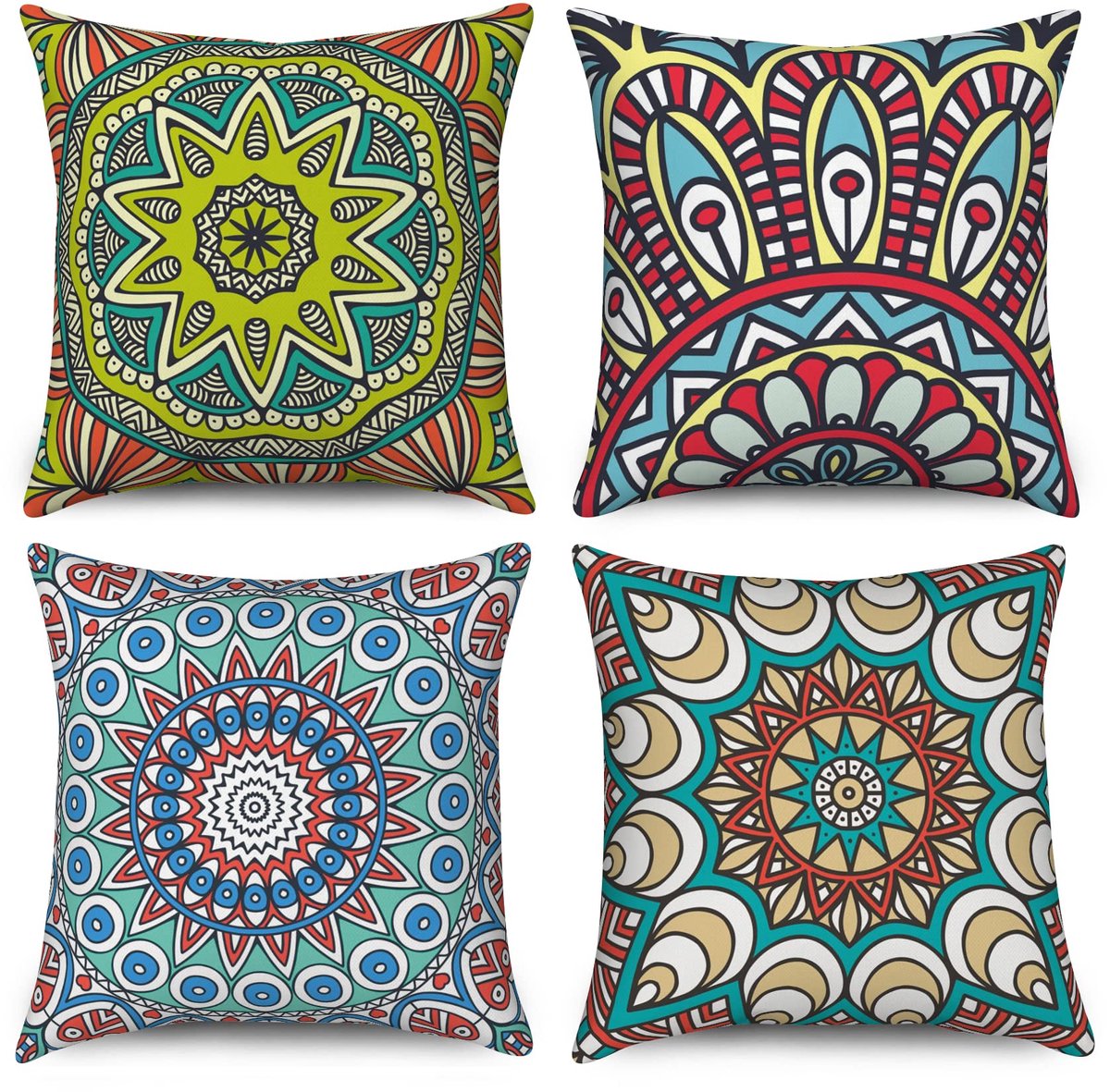 Unyqoos Set van 4 Boheemse Kussenslopen 40x40 cm voor Binnen en Buiten Decoratie Kleurrijke