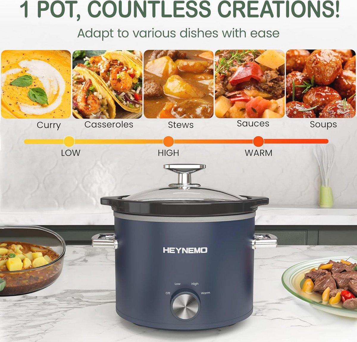 Slow Cooker 2 Liter - 3 Temperaturen - Verbeterde Keramische Pot voor Sauzen en Stoofschotels – foto 6