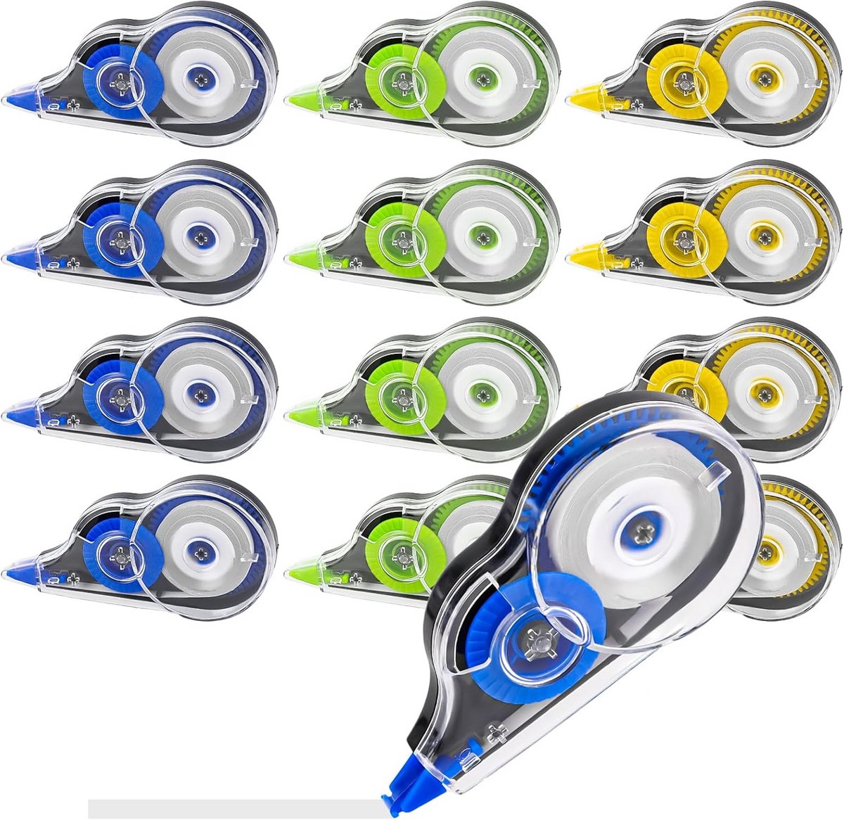 Set van 12 correctierollers – 12 m x 5 mm, mini-muisroller voor school en kantoor