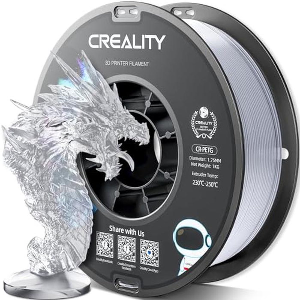 Transparant PETG Filament 1.75mm - Hoge Precisie & Geurloos - 3D Printer Filament 1kg