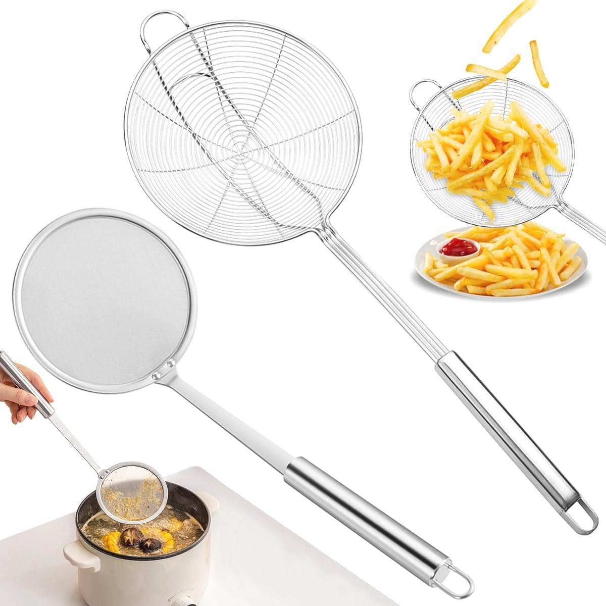RVS Geperforeerde Lepel - 14 cm Spetterfilter voor Koken, Pasta en Afschuimen